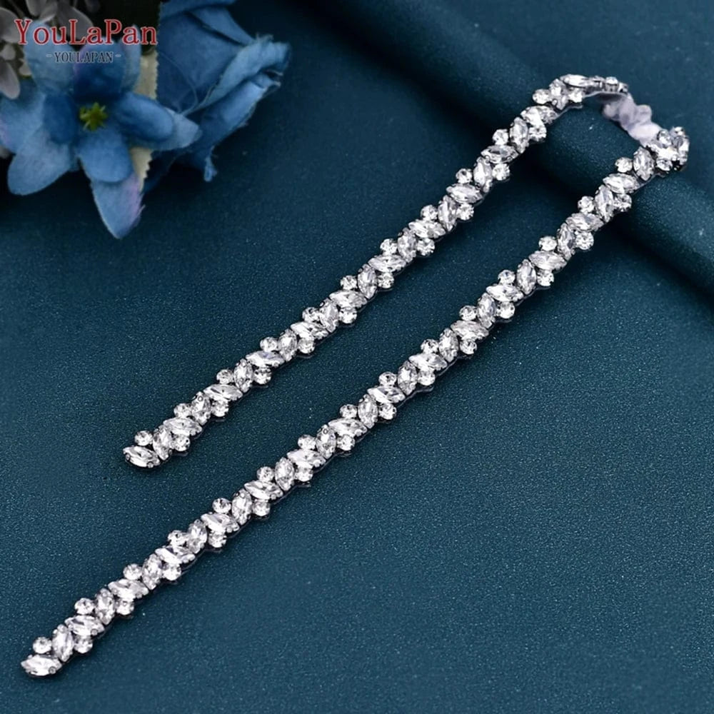 YouLaPan S404 Modern Design Hot Sale Women Dress Belt Silver Rhinestone Thin Belt Bridal Wedding Dress Waist Jewelry