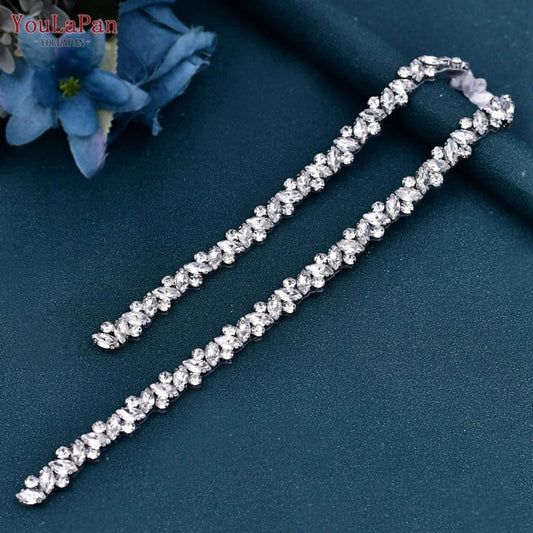 YouLaPan S404 Modern Design Hot Sale Women Dress Belt Silver Rhinestone Thin Belt Bridal Wedding Dress Waist Jewelry