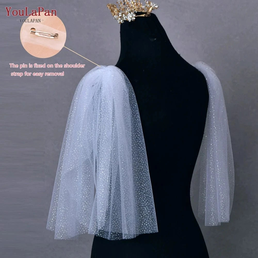 YouLaPan VG40-X Shimmering Glitter Tulle Shawl Pair of Star Gauze Detachable Women Dress Sleeves