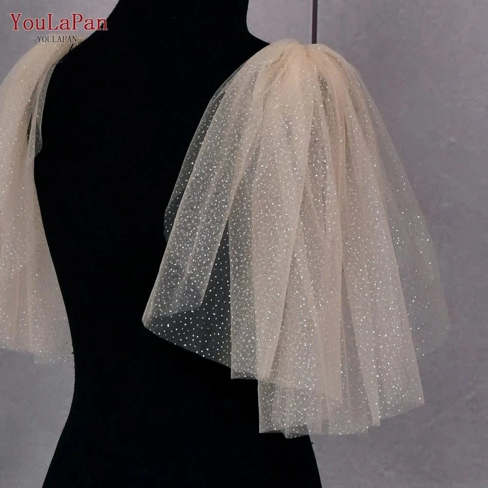 YouLaPan VG40-X Shimmering Glitter Tulle Shawl Pair of Star Gauze Detachable Women Dress Sleeves