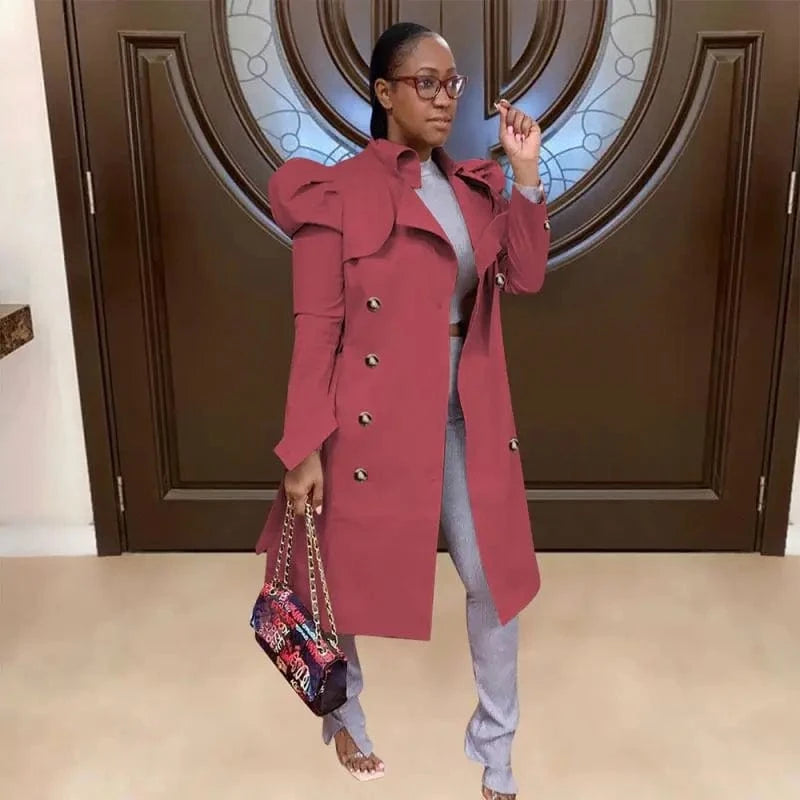 YP New Trending Long Sleeve Solid Petal Winter Jackets And Coats 2024 Fall Khaki Button Top Ladies Long Trench Coat Women