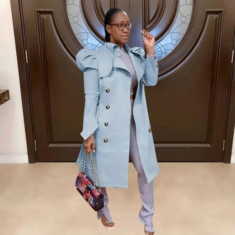 YP New Trending Long Sleeve Solid Petal Winter Jackets And Coats 2024 Fall Khaki Button Top Ladies Long Trench Coat Women