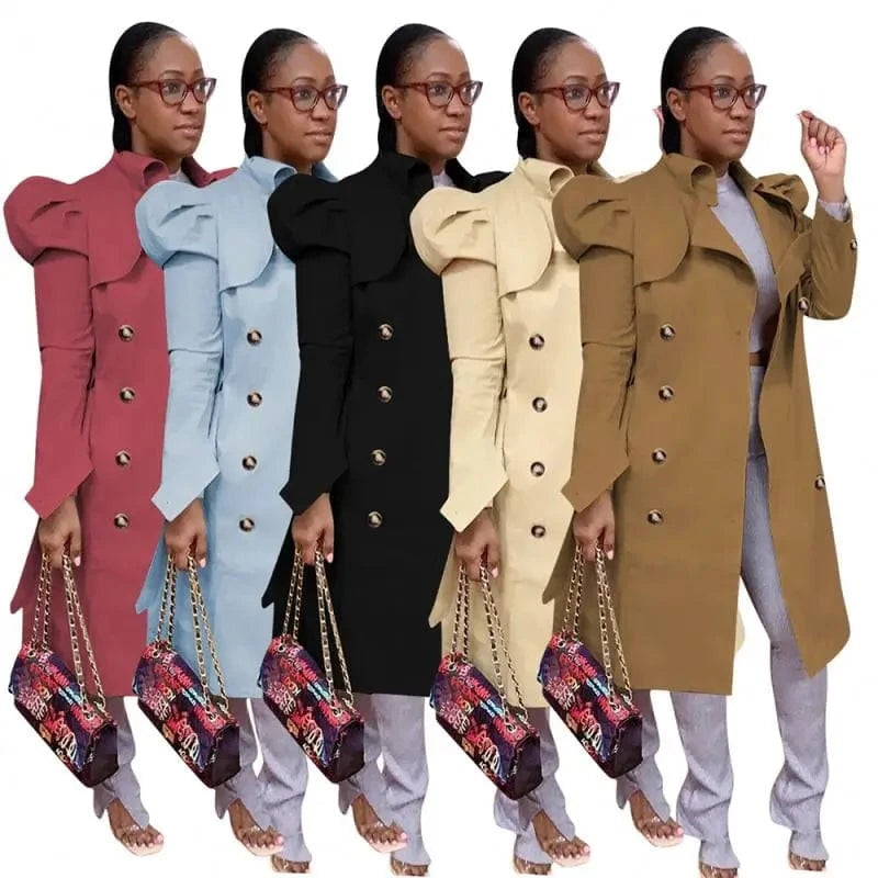YP New Trending Long Sleeve Solid Petal Winter Jackets And Coats 2024 Fall Khaki Button Top Ladies Long Trench Coat Women