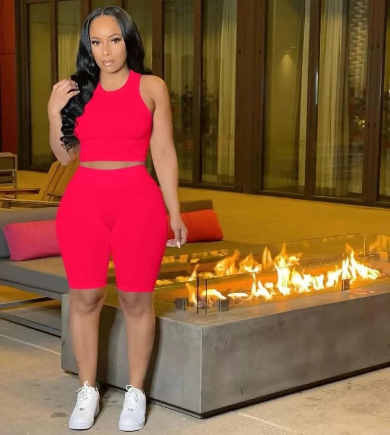 YP Summer 2024 Custom Logo Hot Sale Summer Shorts Sets Outfits Two Piece Skims Women Clothing Biker Shorts Matching 2 Piece Set