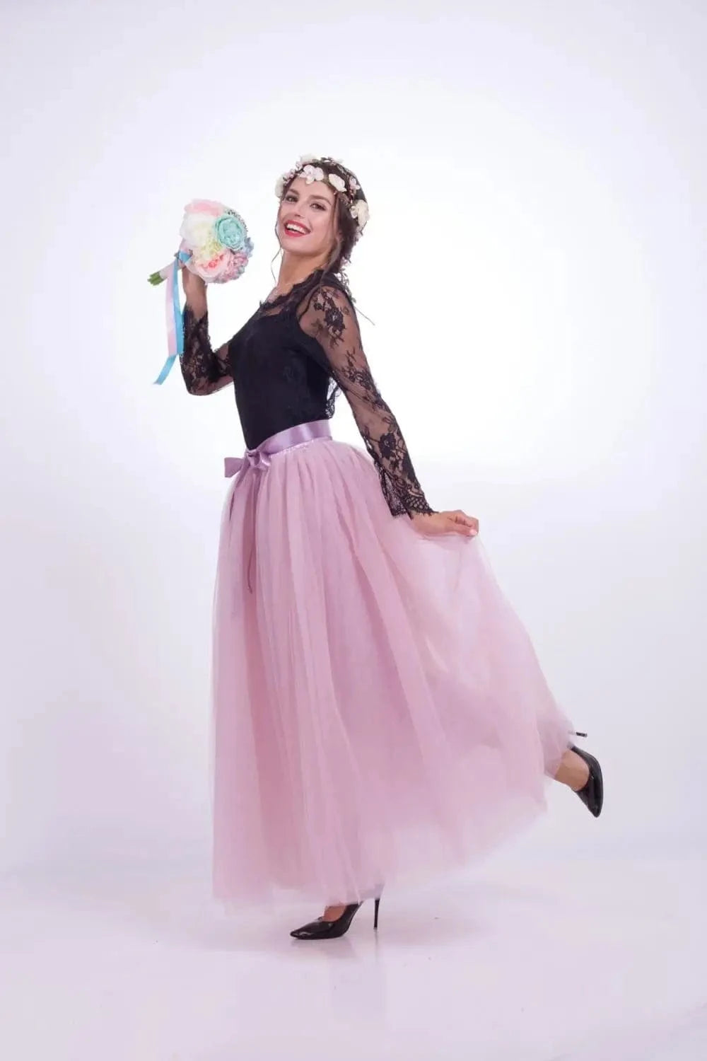 YSMARKET 100% Real Photos 7 Layers 100cm Maxi Long Skirts Sexy Adult Handmade Tulle Fashion Wedding Skirt For Women E5340
