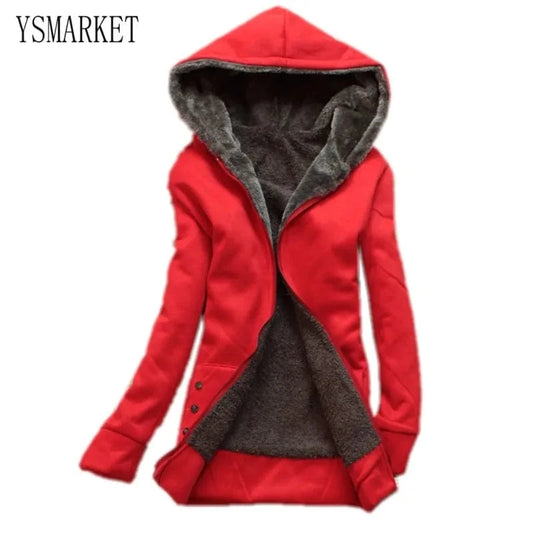 YSMARKET S-3XL Hot Sale Casual Women Thicken Coat Warm Female Clothes Overcoat With Pockets Long Sleeve Hooded Tops E9998
