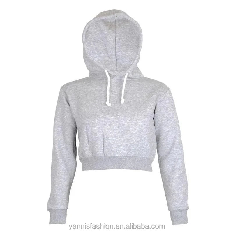YSMARKETAutumn Womens Solid Crop Hoodie Long Sleeve Jumper Hooded Pullover Coat Casual Sweatshirt Top Sudaderas Mujer