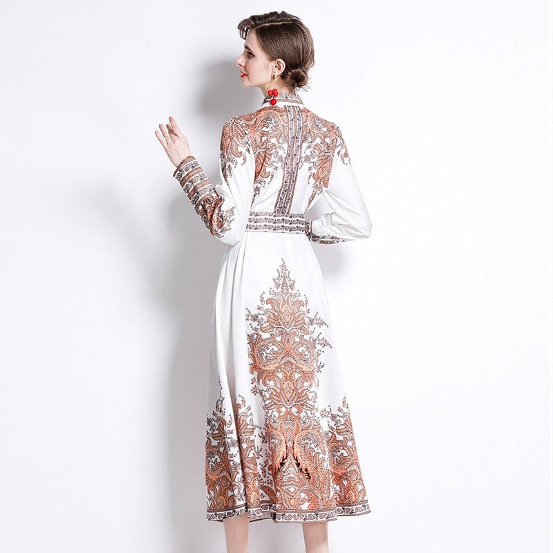 YSQ215075 Spring new fashion print lapel waist long-sleeved dress