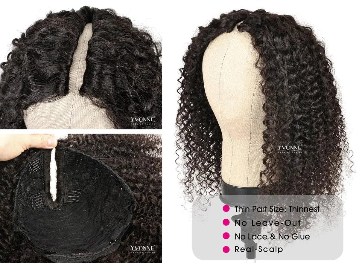 YVONNE Thin Part Wigs Series Malaysian curly Human Hair U Part Wigs For Women Natural Color