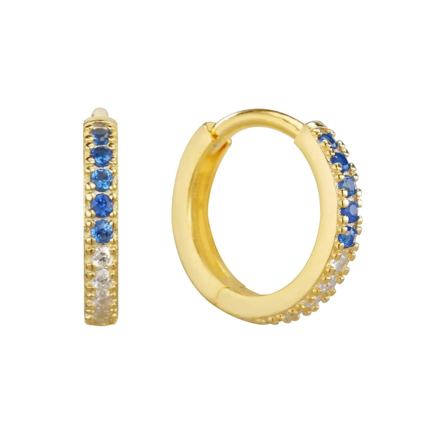 YYE421 Blue Gold Slovehoony Fashion Half Half Colorful Stone White CZ 925 Silver 18k Gold Plated Women Brinco Huggies Hoop Earrings