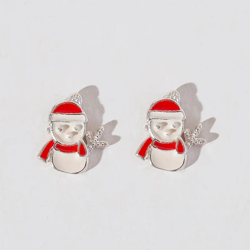 YZES324 New Year Elk Christmas Tree Snowman Hat 925 silver Drop Oil Color Diamond Sterling Silver Stud Earrings