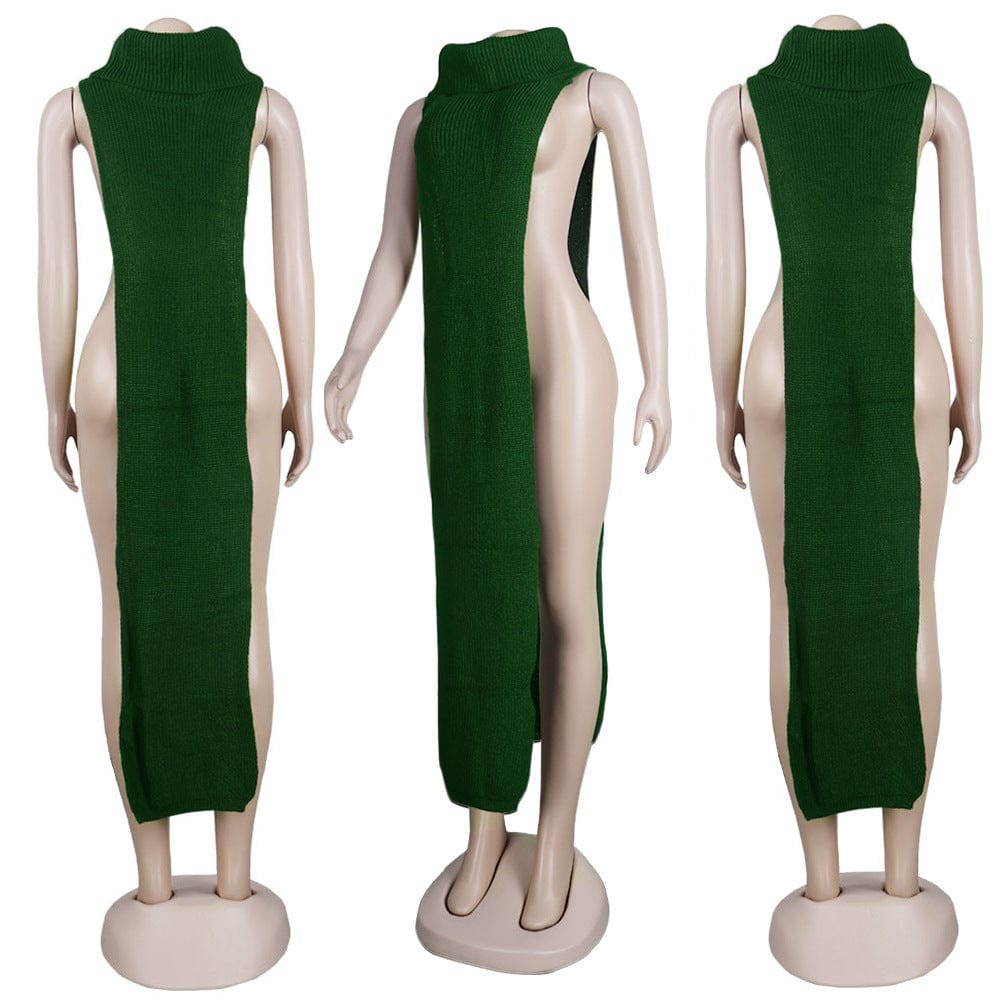 Z59651 Wholesale Solid Color High Collar Both Sides Split Women Night Club sweater dress