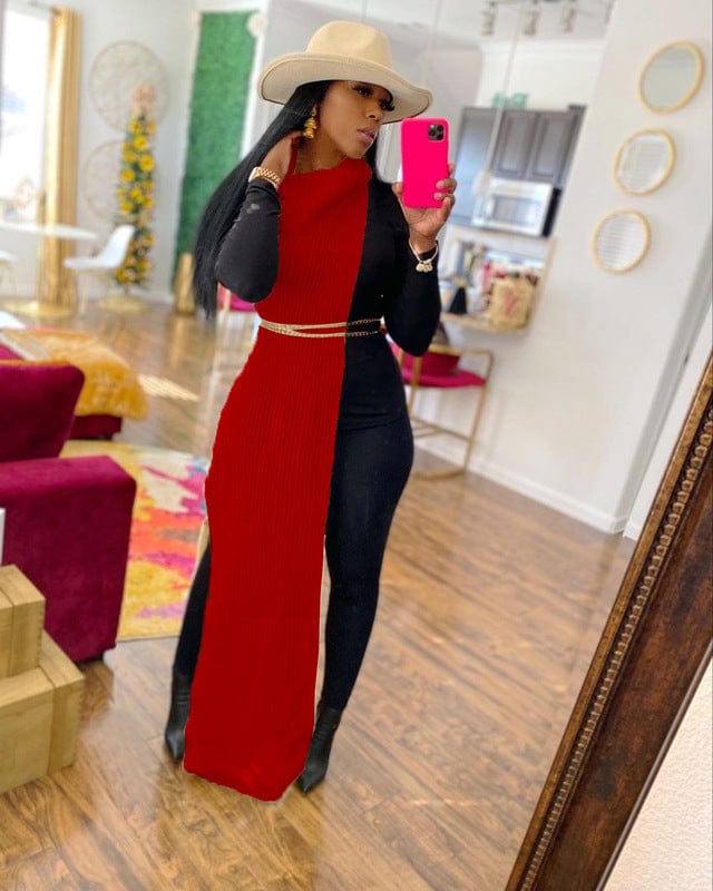 Z59651 Wholesale Solid Color High Collar Both Sides Split Women Night Club sweater dress