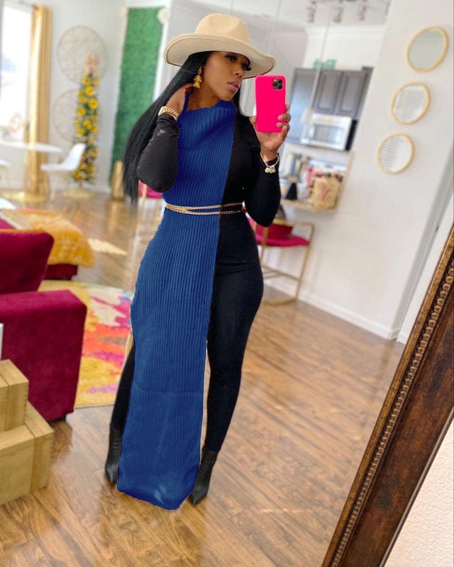 Z59651 Wholesale Solid Color High Collar Both Sides Split Women Night Club sweater dress