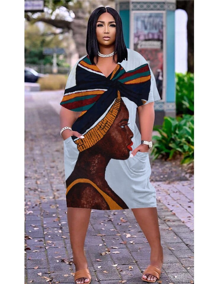 Z87685 Plus size summer dress short Sleeves Street Print womens casual dresses
