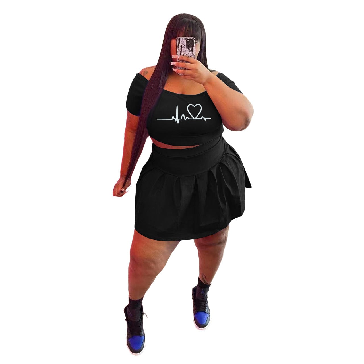 Z88303 New arrivals Plus size Sexy women Print summer two piece off shoulder Short sleve skirt set