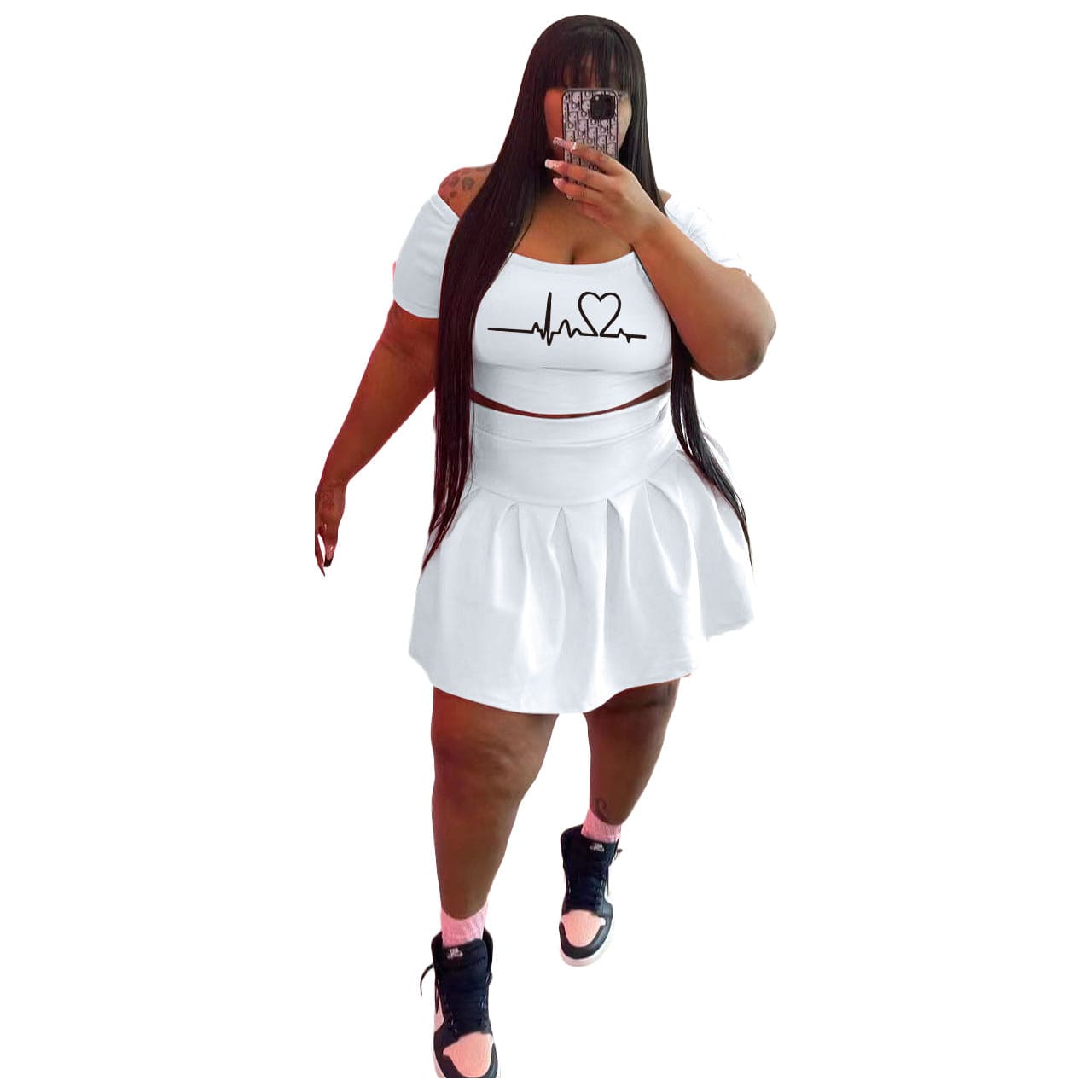 Z88303 New arrivals Plus size Sexy women Print summer two piece off shoulder Short sleve skirt set
