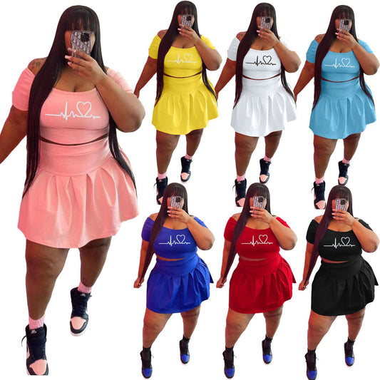Z88303 New arrivals Plus size Sexy women Print summer two piece off shoulder Short sleve skirt set