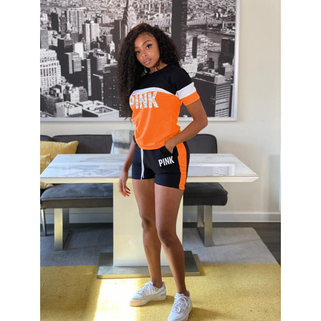 Z96136 Fashion Y2K Casual Letter Print summer short set womens two piece sets