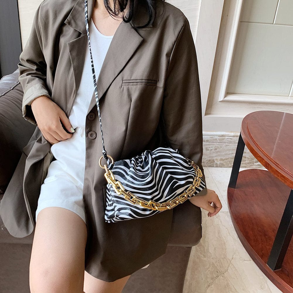 Zebra Cow Animal Pattern Chain Shoulder PU Leather Pouch Handbag Women Underarm Ladies Cloud Bags