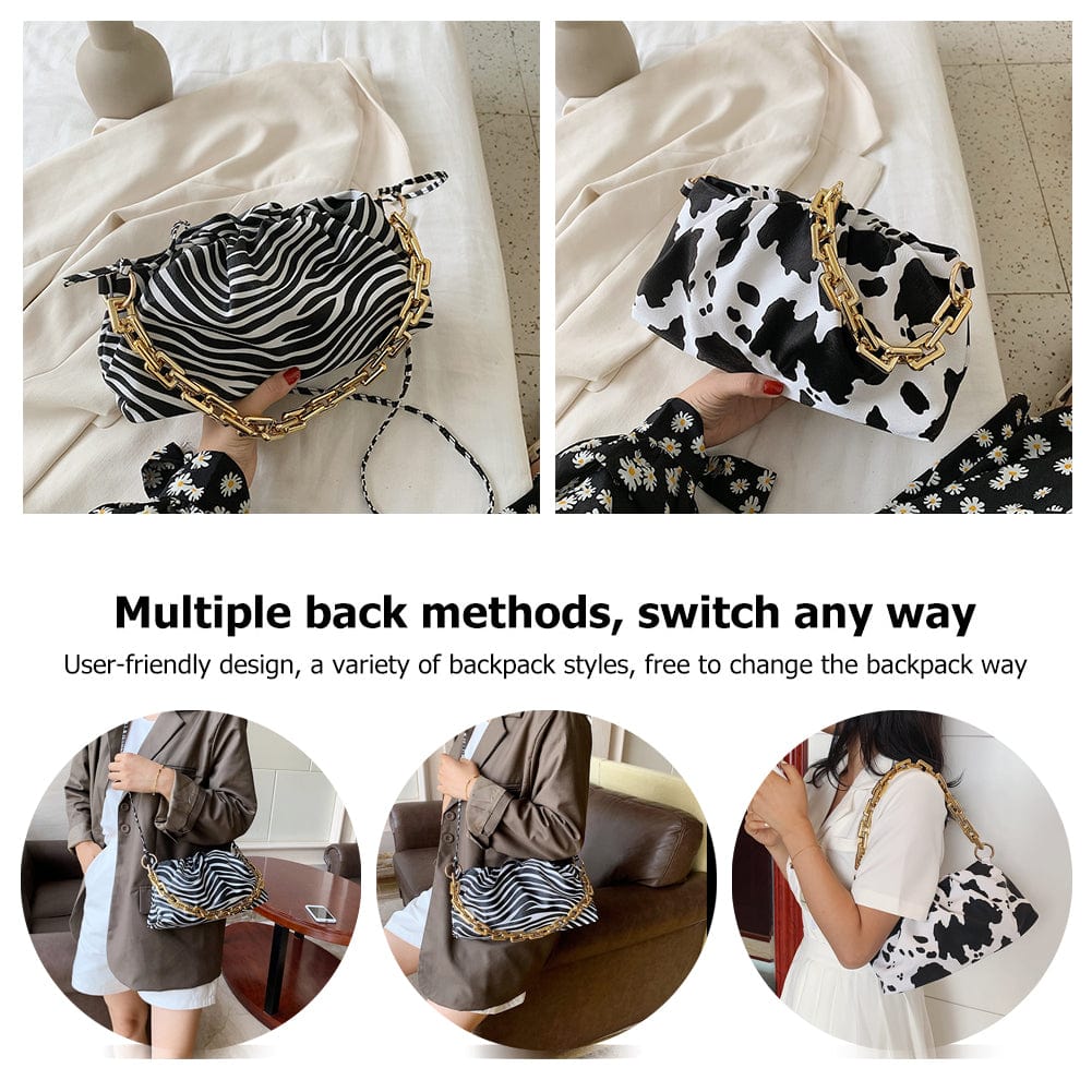 Zebra Cow Animal Pattern Chain Shoulder PU Leather Pouch Handbag Women Underarm Ladies Cloud Bags