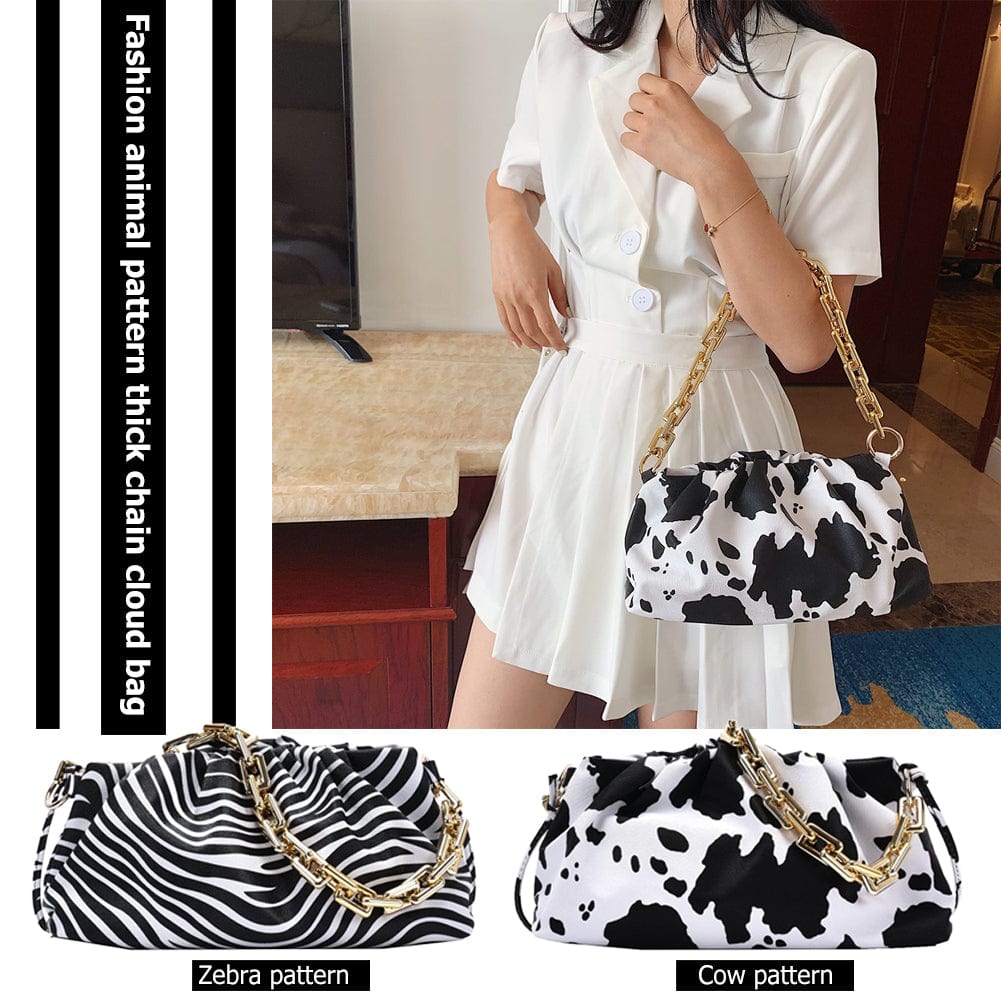 Zebra Cow Animal Pattern Chain Shoulder PU Leather Pouch Handbag Women Underarm Ladies Cloud Bags