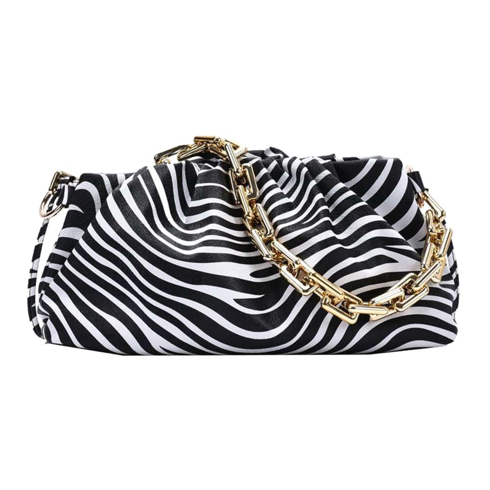 Zebra Zebra Cow Animal Pattern Chain Shoulder PU Leather Pouch Handbag Women Underarm Ladies Cloud Bags