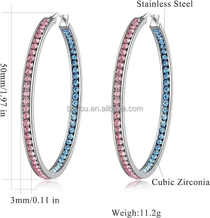 Zeta Inspiration Blue White Full Crystal Large Hoop Earring ZPB Women Big Hoop Earrings Jewelry