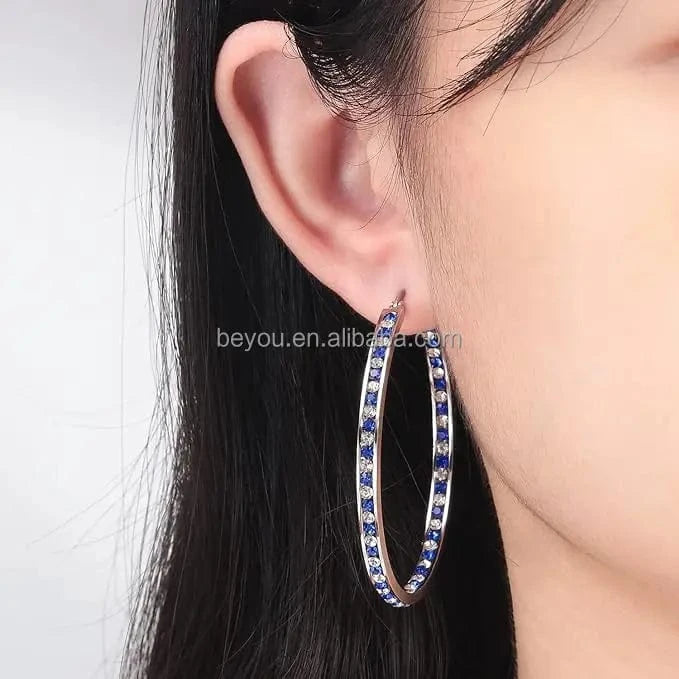 Zeta Inspiration Blue White Full Crystal Large Hoop Earring ZPB Women Big Hoop Earrings Jewelry