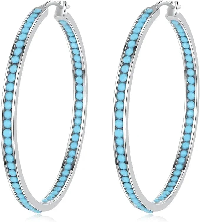Zeta Inspiration Blue White Full Crystal Large Hoop Earring ZPB Women Big Hoop Earrings Jewelry
