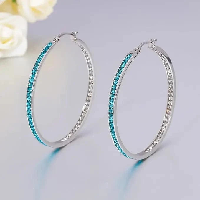Zeta Inspiration Blue White Full Crystal Large Hoop Earring ZPB Women Big Hoop Earrings Jewelry