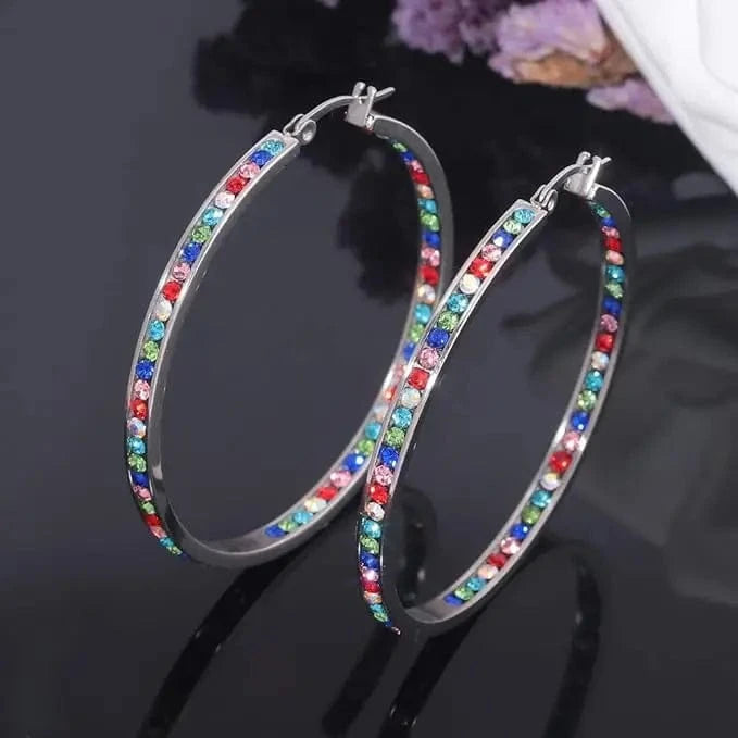 Zeta Inspiration Blue White Full Crystal Large Hoop Earring ZPB Women Big Hoop Earrings Jewelry