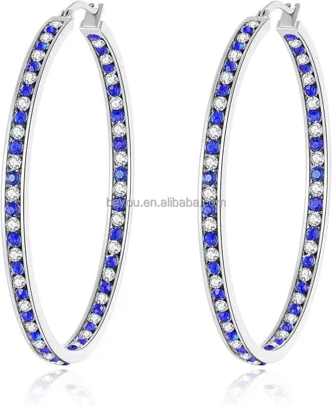 Zeta Inspiration Blue White Full Crystal Large Hoop Earring ZPB Women Big Hoop Earrings Jewelry