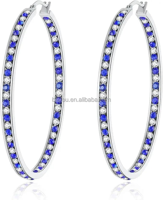 Zeta Inspiration Blue White Full Crystal Large Hoop Earring ZPB Women Big Hoop Earrings Jewelry