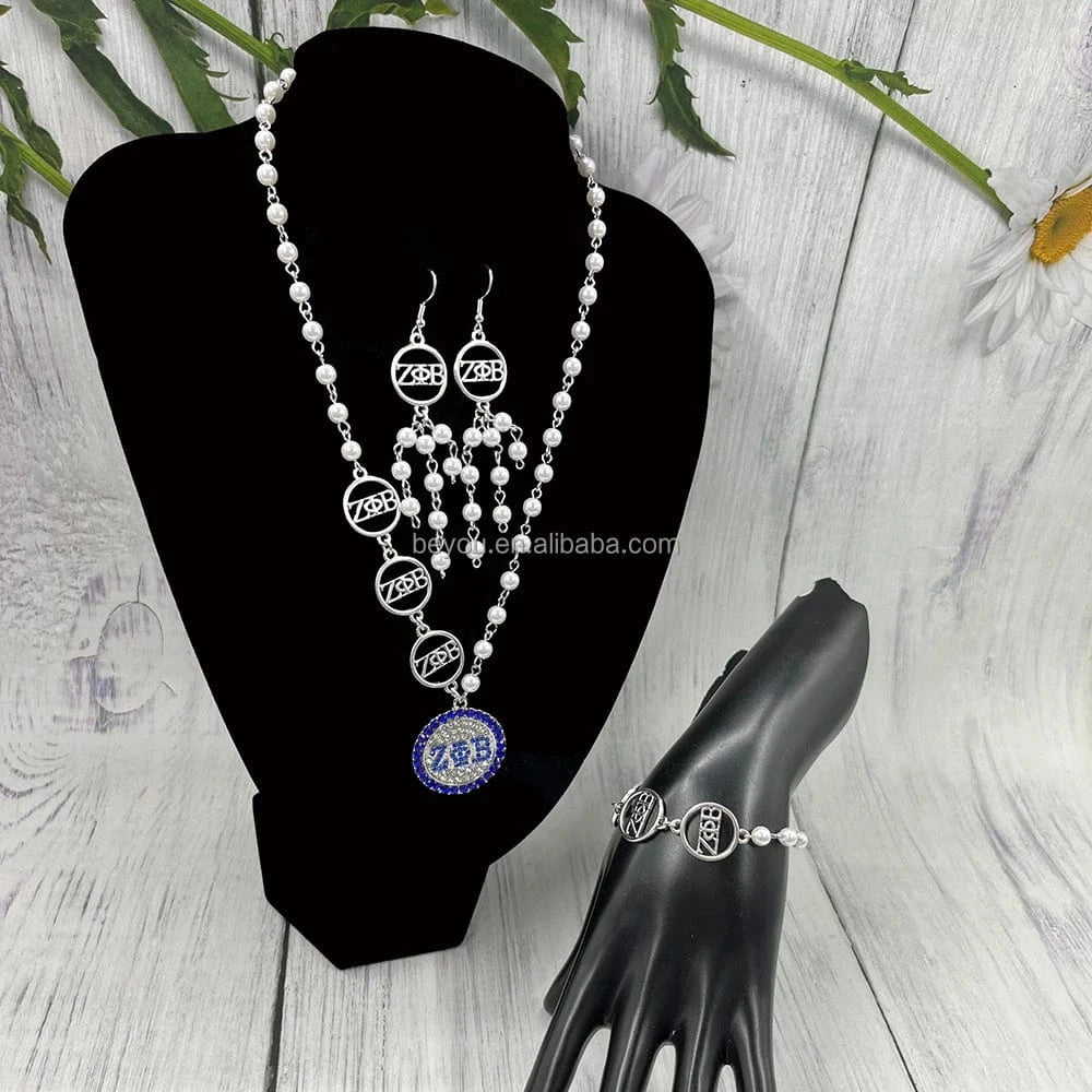 Zeta Phi Beta Custom Greek Letter ZPB Dove Stainless steel Earrings Necklace Jewelry Set
