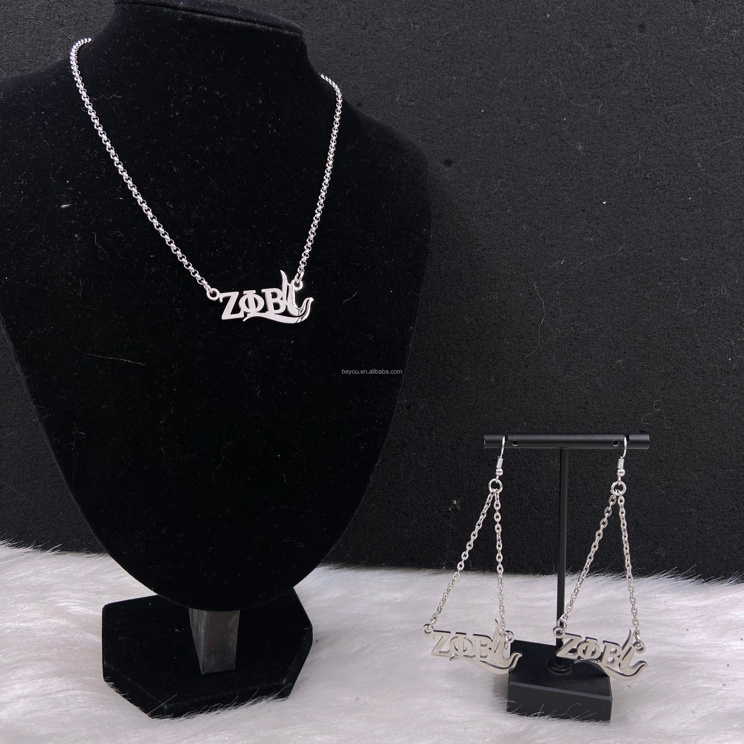 Zeta Phi Beta Custom Greek Letter ZPB Dove Stainless steel Earrings Necklace Jewelry Set