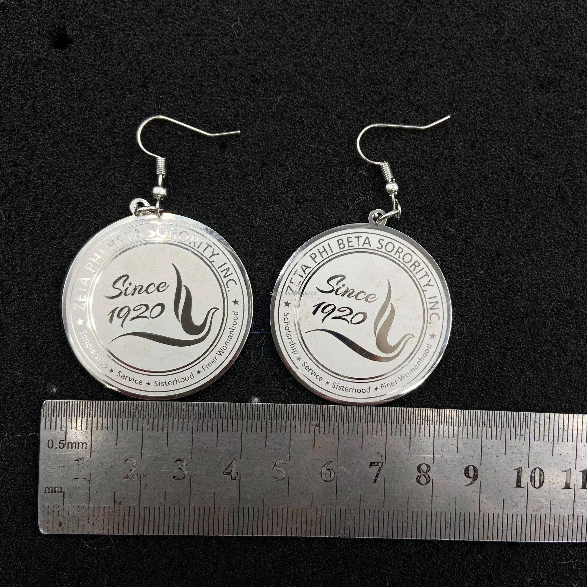 Zeta Phi Beta Custom Greek Letter ZPB Dove Stainless steel Thick Chain Round Pendant Earrings Necklace Jewelry Set