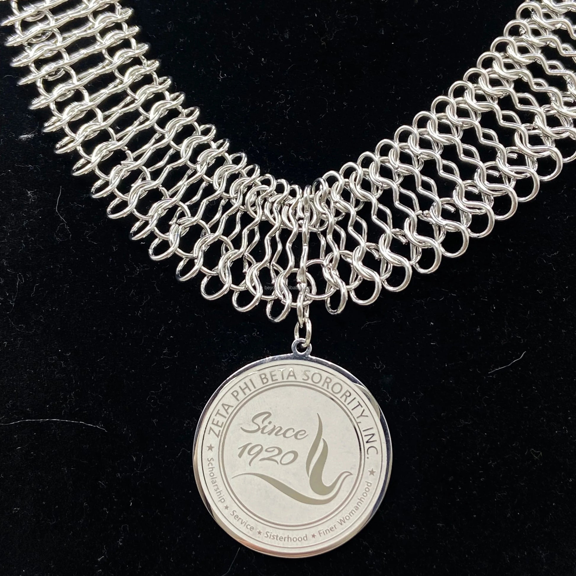 Zeta Phi Beta Custom Greek Letter ZPB Dove Stainless steel Thick Chain Round Pendant Earrings Necklace Jewelry Set