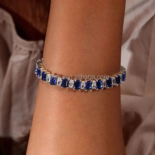 Zeta Phi Beta Custom Handmade Irregular Blue Square Beaded Bracelets White Pearl Chain Heart Pendant ZPB Bracelet SetJewelry