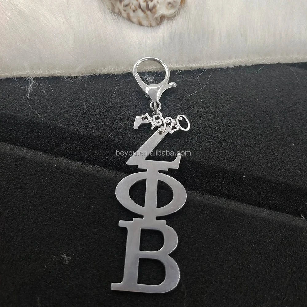 zeta Zeta Phi Beta Key Chain White Blue Pearl Stainless Steel Letter Pendant Key Buckles Female's Jewelry Gifts Accessories