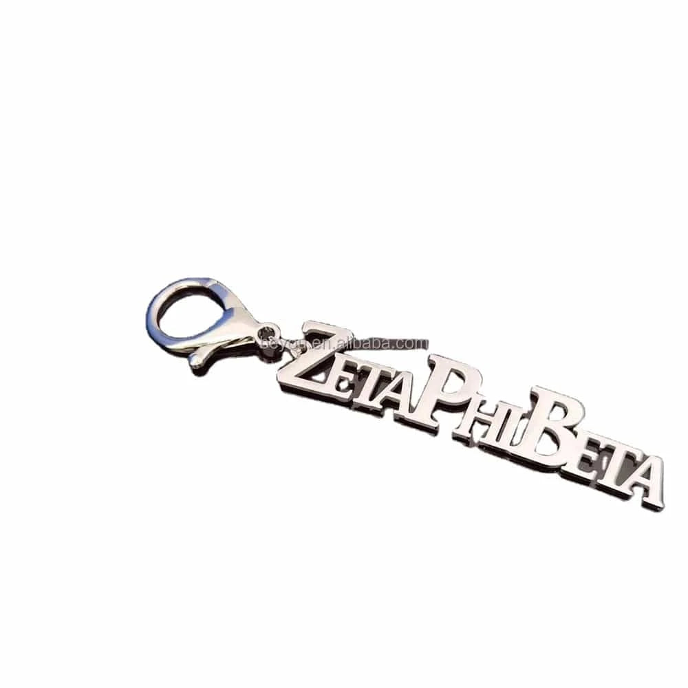 zeta Zeta Phi Beta Key Chain White Blue Pearl Stainless Steel Letter Pendant Key Buckles Female's Jewelry Gifts Accessories