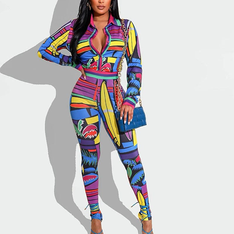 ZL1981 Trend 2023 Print Long Sleeve Shirt And Pants Sets Women Suits Office Lady Streetwear Two Piece Bandage Outfits Women Set