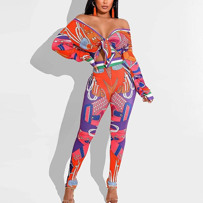 ZL1981 Trend 2023 Print Long Sleeve Shirt And Pants Sets Women Suits Office Lady Streetwear Two Piece Bandage Outfits Women Set