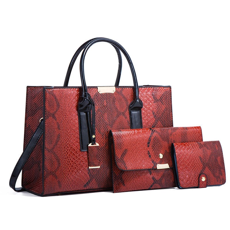 ZM488-red New Fashion Luxury Handbags 3 PCS Set Women Composite Bags Handbag Female Clutch Bag Purse and Handbag Set