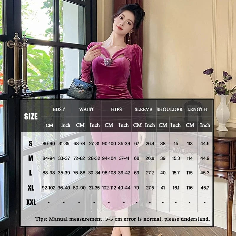 ZYHT 11145 Hollowed Out Sexy V Neck 3D Flower Decor Velvet Slim Dress Ruched Ladies Party Elegant Dresses