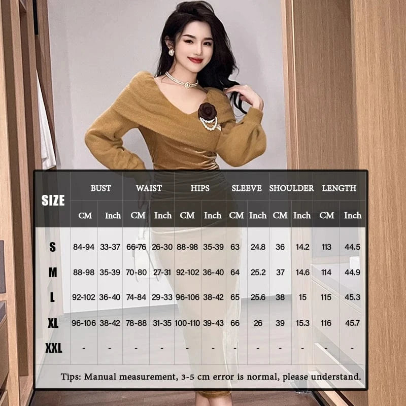 ZYHT 11224 Corsage Decor Pleated Waist Elegant Velvet Dress Sexy Off Shoulder Puff Sleeve Slit Evening Dresses