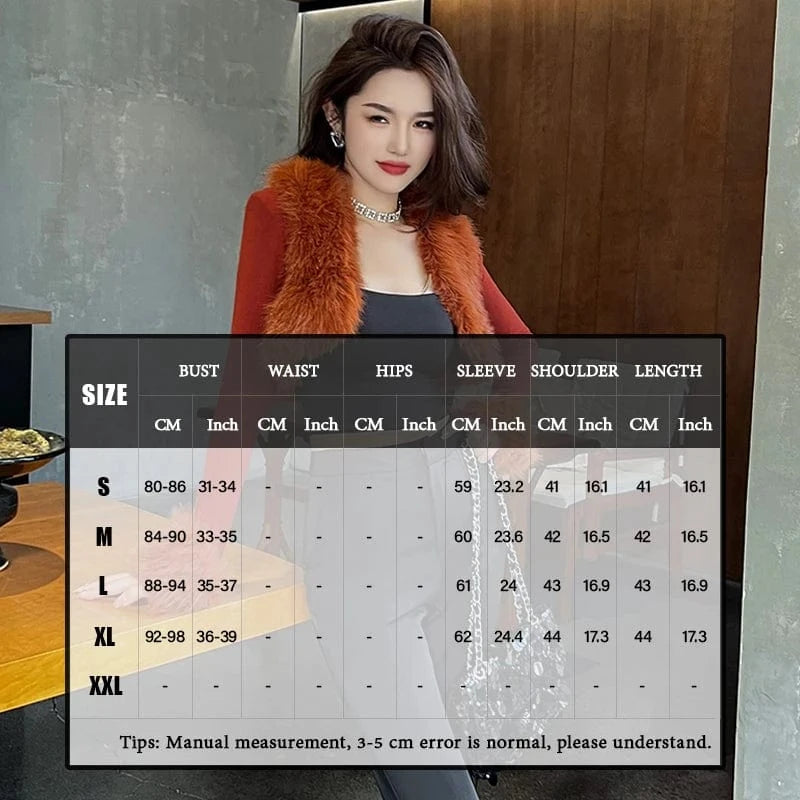 ZYHT 21040 Knitted Fur Patchwork Design Women's Crop Coats Fashion Caramel Long Sleeve Sexy Short Cardigans