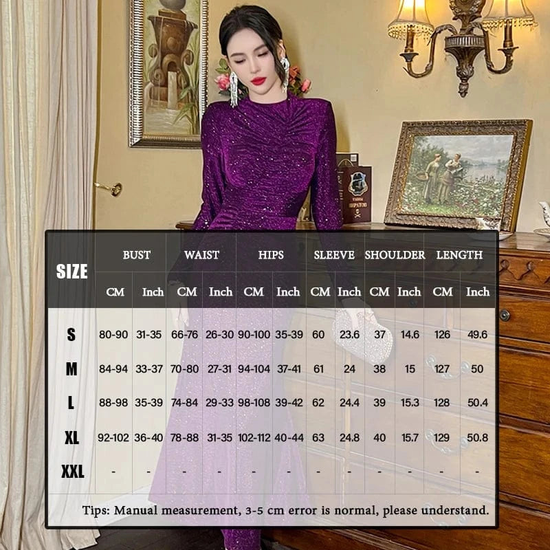 ZYHT 30615 In Stock Round Neck Solid Color Hip Wrap Pleated Mermaid Dress Sexy Tight Waist Shining Casual Dress