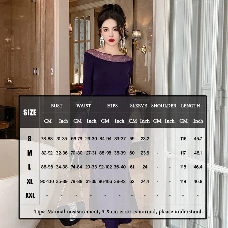 ZYHT 30659 Polka Dot Purple Perspective Mesh Lady Maxi Dress Ruffled Long Flare Sleeve Simple Casual Dress