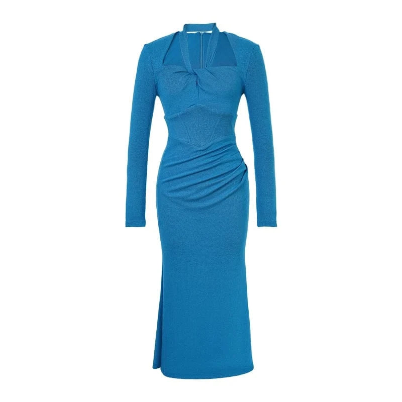 ZYHT 30711 Simple Design Pleated Sexy Bandage Dresses Solid Color Casual Halter Vestidos Dresses for Women